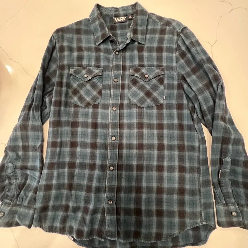 Vans Casual Blue and Black Plaid Shirt - Picture 1 of 8